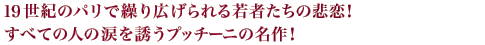 19世紀のパリで繰り広げられる若者たちの悲恋！すべての人の涙を誘うプッチーニの名作！